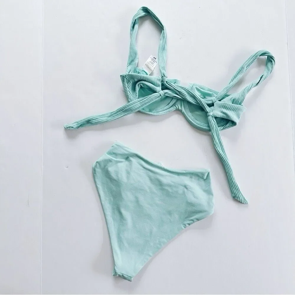 NEW L*Space Women Pointelle Rib Camellia Bikini Top & Arlo Bikini Swimsuit Small